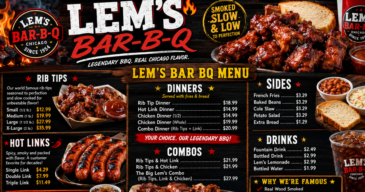 Lem's Bar BQ Menu